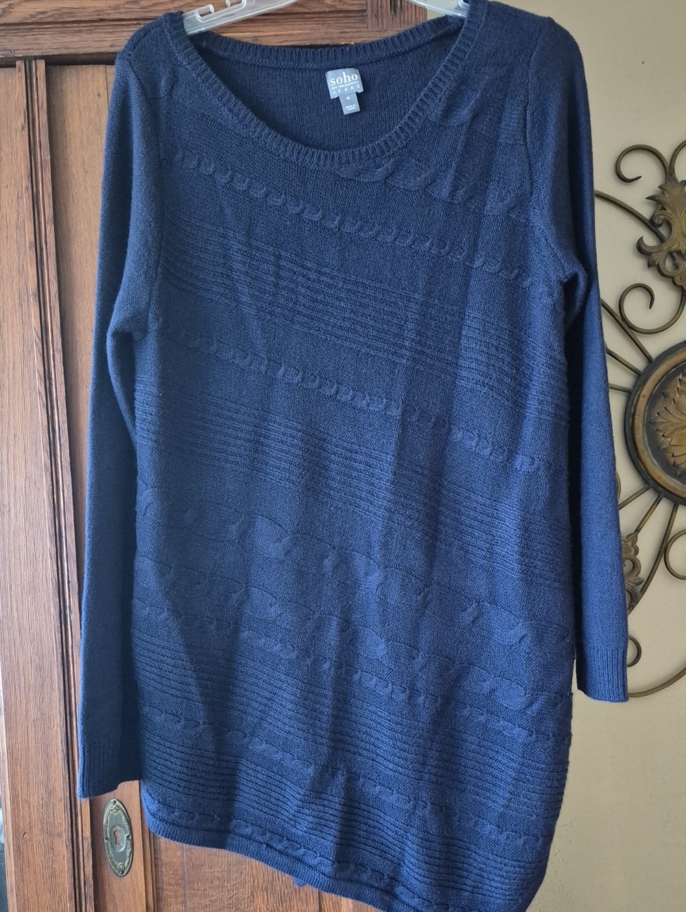 Soho Navy Blue Textured Tunic Sweater
